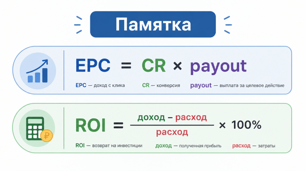 Памятка формул EPC и ROI