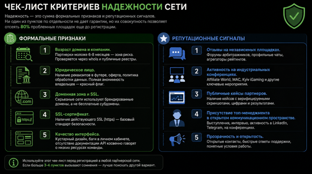 Чек-лист критериев надежности сети