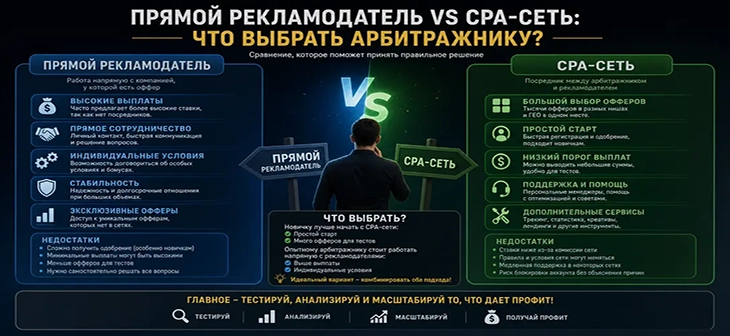 Прямой рекламодатель vs CPA-сеть: что выбрать арбитражнику