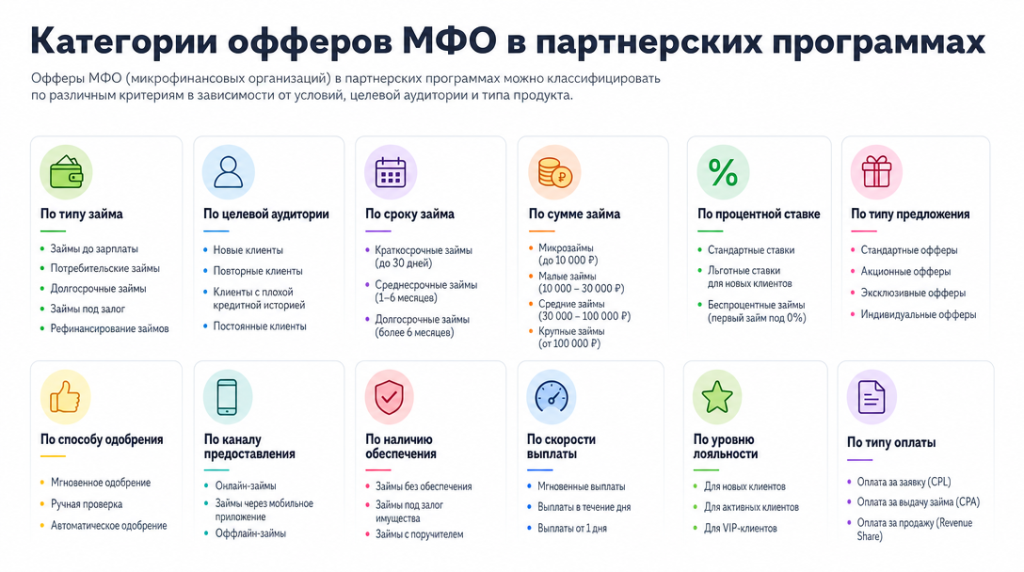 Памятка по категориям офферов МФО