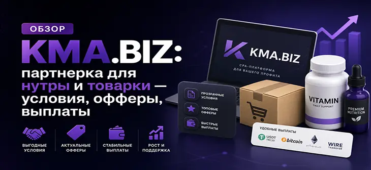 Обзор KMA.BIZ: партнерка для нутры и товарки — условия, офферы, выплаты