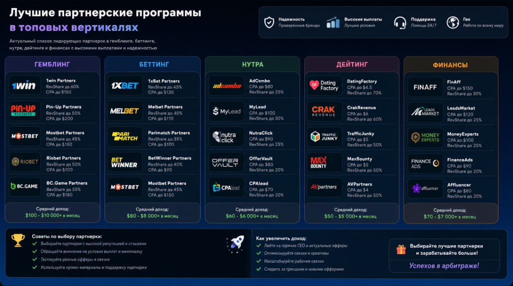 Лучшие партнерские программы по вертикалям