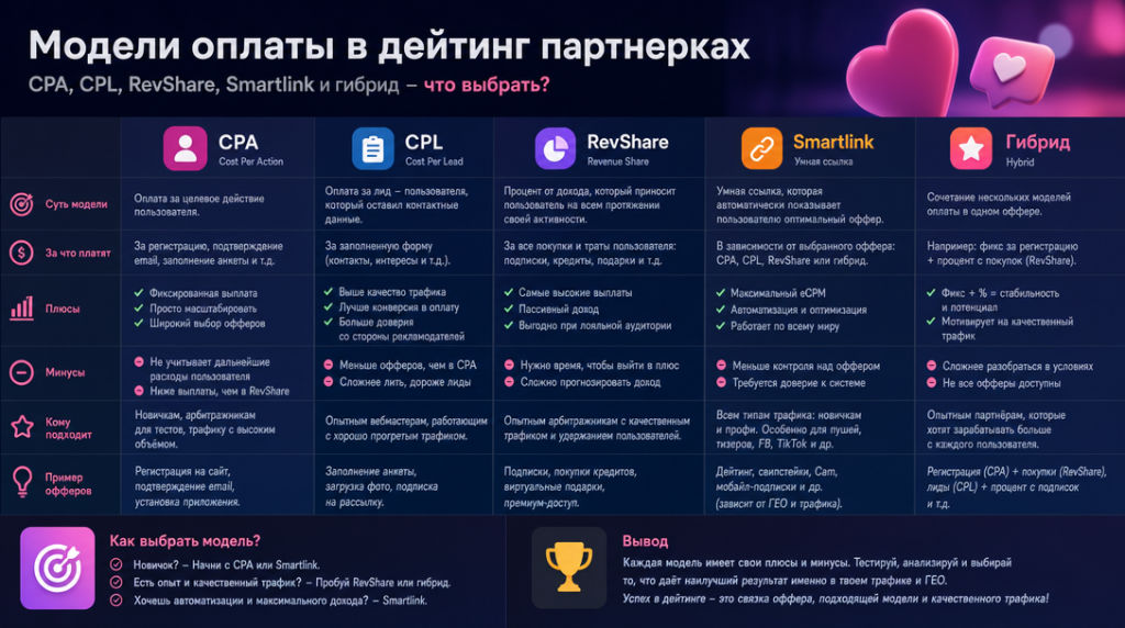 Модели оплаты в дейтинг партнерках