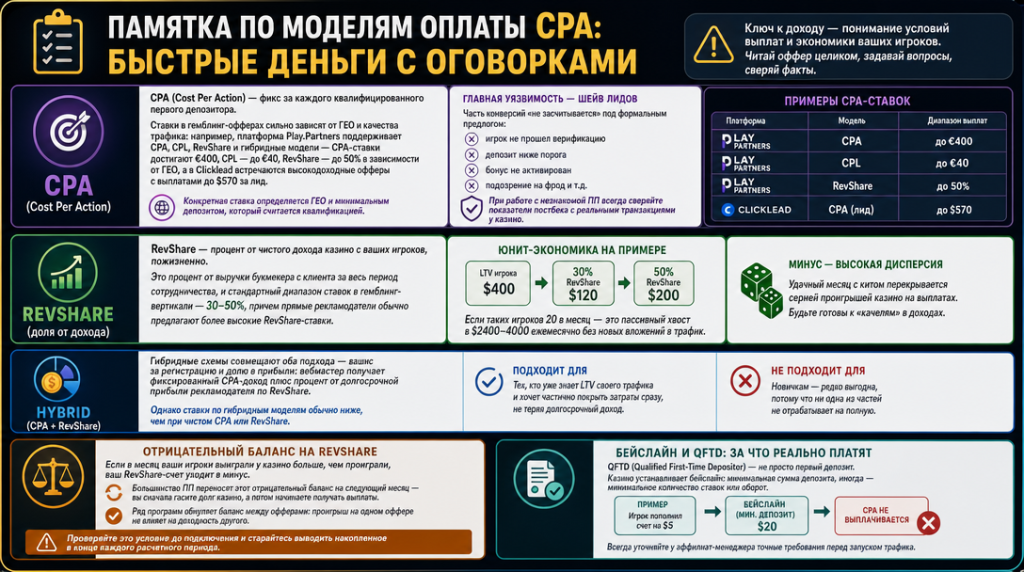 Памятка по моделям оплаты в гемблинг вертикали
